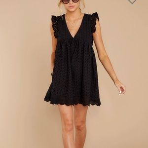 Black lace romper dress, plunge neck with pockets!